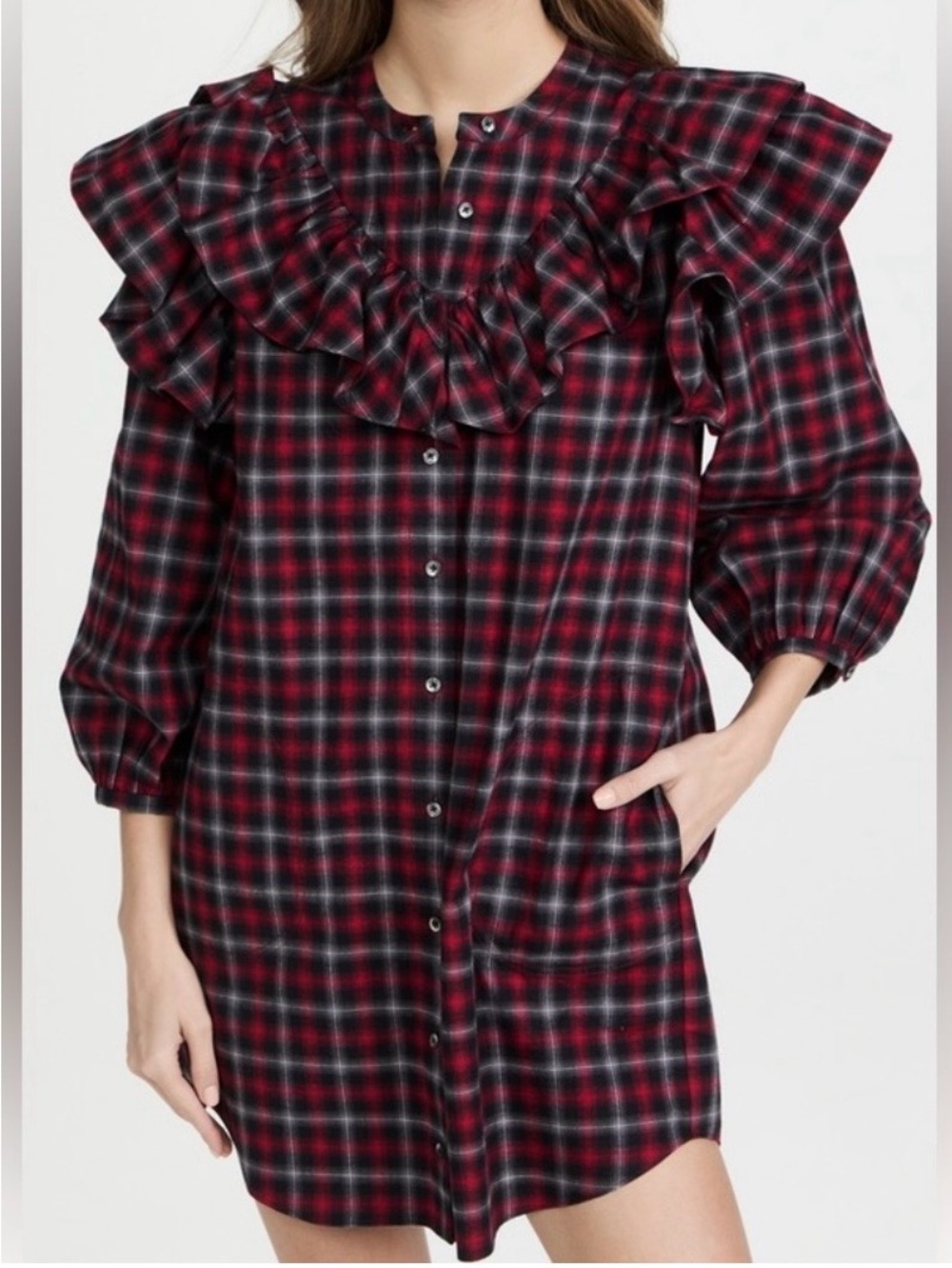 Something Navy Red and Black Plaid Button-Front Top